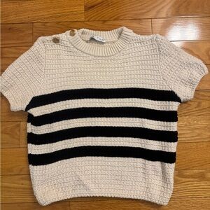 Zara black and beige striped sweater short sleeve top with buttons